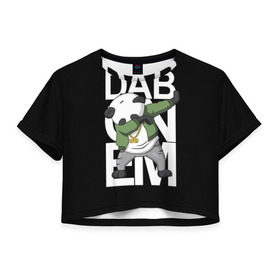 Женская футболка 3D укороченная с принтом Panda dab в Курске, 100% полиэстер | круглая горловина, длина футболки до линии талии, рукава с отворотами | dab | dab n dance | dab on em | panda dab | дэб