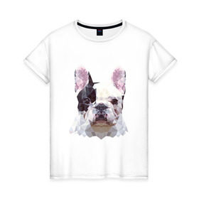 Женская футболка хлопок с принтом Низкополигональный пёс в Курске, 100% хлопок | прямой крой, круглый вырез горловины, длина до линии бедер, слегка спущенное плечо | пес | полигон | французский бульдог