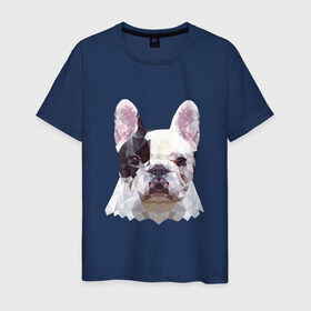 Мужская футболка хлопок с принтом Низкополигональный пёс в Курске, 100% хлопок | прямой крой, круглый вырез горловины, длина до линии бедер, слегка спущенное плечо. | пес | полигон | французский бульдог