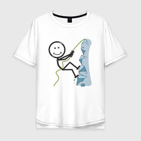 Мужская футболка хлопок Oversize с принтом Скалолаз в Курске, 100% хлопок | свободный крой, круглый ворот, “спинка” длиннее передней части | бытие | дело | жизнь | занятие | космос | любовь | мир | природа | профессия | человек