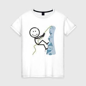Женская футболка хлопок с принтом Скалолаз в Курске, 100% хлопок | прямой крой, круглый вырез горловины, длина до линии бедер, слегка спущенное плечо | бытие | дело | жизнь | занятие | космос | любовь | мир | природа | профессия | человек