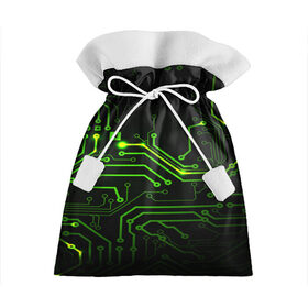 Подарочный 3D мешок с принтом Tehnology в Курске, 100% полиэстер | Размер: 29*39 см | Тематика изображения на принте: зеленый | микросхема | черный