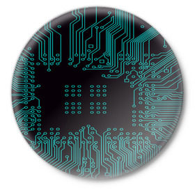 Значок с принтом Electronics в Курске,  металл | круглая форма, металлическая застежка в виде булавки | Тематика изображения на принте: кибер | микросхема | черный