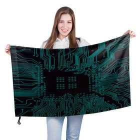 Флаг 3D с принтом Electronics в Курске, 100% полиэстер | плотность ткани — 95 г/м2, размер — 67 х 109 см. Принт наносится с одной стороны | кибер | микросхема | черный