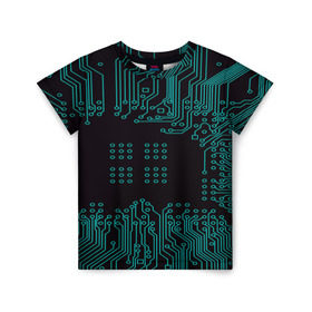 Детская футболка 3D с принтом Electronics в Курске, 100% гипоаллергенный полиэфир | прямой крой, круглый вырез горловины, длина до линии бедер, чуть спущенное плечо, ткань немного тянется | кибер | микросхема | черный