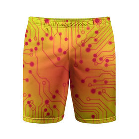 Мужские шорты 3D спортивные с принтом Нано Технологии в Курске,  |  | желтый | кибер | микросхема | оранжевый