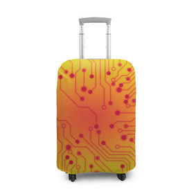 Чехол для чемодана 3D с принтом Нано Технологии в Курске, 86% полиэфир, 14% спандекс | двустороннее нанесение принта, прорези для ручек и колес | желтый | кибер | микросхема | оранжевый