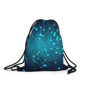 Рюкзак-мешок 3D с принтом SkyNet в Курске, 100% полиэстер | плотность ткани — 200 г/м2, размер — 35 х 45 см; лямки — толстые шнурки, застежка на шнуровке, без карманов и подкладки | бирюзовый | кибер | микросхема | яркий