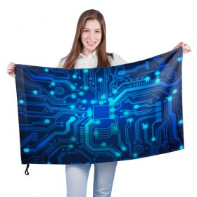 Флаг 3D с принтом technology в Курске, 100% полиэстер | плотность ткани — 95 г/м2, размер — 67 х 109 см. Принт наносится с одной стороны | 