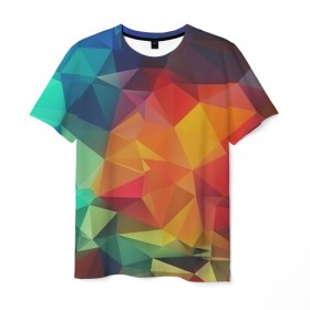 Мужская футболка 3D с принтом Цветные полигоны в Курске, 100% полиэфир | прямой крой, круглый вырез горловины, длина до линии бедер | абстракция | бумага | геометрия | грани | изгиб | линии | оптические | полигоны | полосы | постель | розовый | сочетания | текстура | треугольники