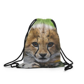 Рюкзак-мешок 3D с принтом Котёнок гепарда в Курске, 100% полиэстер | плотность ткани — 200 г/м2, размер — 35 х 45 см; лямки — толстые шнурки, застежка на шнуровке, без карманов и подкладки | гепард | дикая кошка | котёнок | кошка | лев | природа | тигр | хищник | ягуар