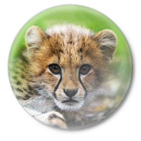 Значок с принтом Котёнок гепарда в Курске,  металл | круглая форма, металлическая застежка в виде булавки | гепард | дикая кошка | котёнок | кошка | лев | природа | тигр | хищник | ягуар