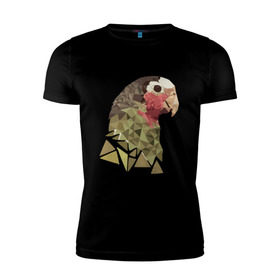 Мужская футболка премиум с принтом Низкополигональный попугай в Курске, 92% хлопок, 8% лайкра | приталенный силуэт, круглый вырез ворота, длина до линии бедра, короткий рукав | полигон | попугай