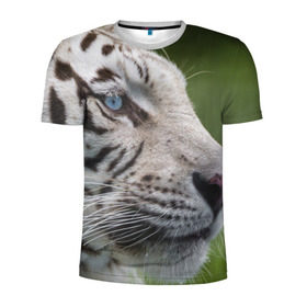 Мужская футболка 3D спортивная с принтом Белый тигр в Курске, 100% полиэстер с улучшенными характеристиками | приталенный силуэт, круглая горловина, широкие плечи, сужается к линии бедра | Тематика изображения на принте: абессинкая | домашние | животные | кот | котенок | кошка | порода | сиамская | тигр | хищник