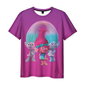 Мужская футболка 3D с принтом Тролли в Курске, 100% полиэфир | прямой крой, круглый вырез горловины, длина до линии бедер | princess poppy | troll poppy | troll satin and chenille | trolls | розочка | сатинка и синелька | тролли | цветан
