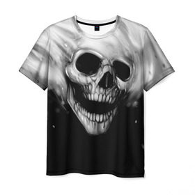 Мужская футболка 3D с принтом Череп в Курске, 100% полиэфир | прямой крой, круглый вырез горловины, длина до линии бедер | Тематика изображения на принте: black and white | fire | skull | монстр | огонь | привидение | череп | чёрно белый