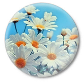 Значок с принтом Ромашки в Курске,  металл | круглая форма, металлическая застежка в виде булавки | flower | цветы