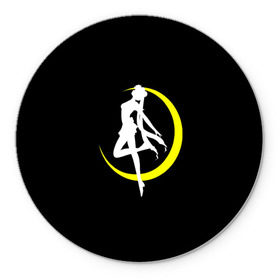 Коврик круглый с принтом Сейлор Мун в Курске, резина и полиэстер | круглая форма, изображение наносится на всю лицевую часть | Тематика изображения на принте: logo | moon | девушка | детство | желтый | луна | мультик | мультики | черный