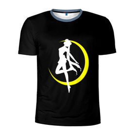 Мужская футболка 3D спортивная с принтом Сейлор Мун в Курске, 100% полиэстер с улучшенными характеристиками | приталенный силуэт, круглая горловина, широкие плечи, сужается к линии бедра | logo | moon | девушка | детство | желтый | луна | мультик | мультики | черный