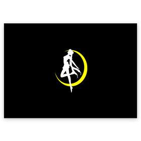 Поздравительная открытка с принтом Сейлор Мун в Курске, 100% бумага | плотность бумаги 280 г/м2, матовая, на обратной стороне линовка и место для марки
 | Тематика изображения на принте: logo | moon | девушка | детство | желтый | луна | мультик | мультики | черный