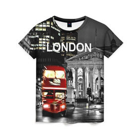 Женская футболка 3D с принтом Улицы Лондона в Курске, 100% полиэфир ( синтетическое хлопкоподобное полотно) | прямой крой, круглый вырез горловины, длина до линии бедер | Тематика изображения на принте: bus | city | england | evening | lights | london | night | street | two storey | united kingdom | автобус | англия | великобритания | вечер | город | двухэтажный | лондон | ночь | огни | улица