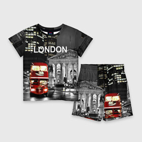 Детский костюм с шортами 3D с принтом Улицы Лондона в Курске,  |  | Тематика изображения на принте: bus | city | england | evening | lights | london | night | street | two storey | united kingdom | автобус | англия | великобритания | вечер | город | двухэтажный | лондон | ночь | огни | улица