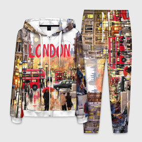 Мужской костюм 3D с принтом Улицы Лондона в Курске, 100% полиэстер | Манжеты и пояс оформлены тканевой резинкой, двухслойный капюшон со шнурком для регулировки, карманы спереди | Тематика изображения на принте: england | london | united kingdom | англия | великобритания | город | лондон