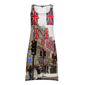 Платье-майка 3D с принтом Улицы Лондона в Курске, 100% полиэстер | полуприлегающий силуэт, широкие бретели, круглый вырез горловины, удлиненный подол сзади. | city | england | flags | london | moving | pedestrians | people | street | traffic lights | united kingdom | англия | великобритания | город | лондон | люди | переход | пешеходы | светофоры | улица | флаги