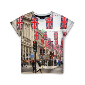 Детская футболка 3D с принтом Улицы Лондона в Курске, 100% гипоаллергенный полиэфир | прямой крой, круглый вырез горловины, длина до линии бедер, чуть спущенное плечо, ткань немного тянется | city | england | flags | london | moving | pedestrians | people | street | traffic lights | united kingdom | англия | великобритания | город | лондон | люди | переход | пешеходы | светофоры | улица | флаги