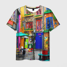 Мужская футболка 3D с принтом Улицы Лондона в Курске, 100% полиэфир | прямой крой, круглый вырез горловины, длина до линии бедер | bright | city | color | courtyard | england | london | paint | street | united kingdom | англия | великобритания | город | дворик | краски | лондон | улица | цвет | яркие