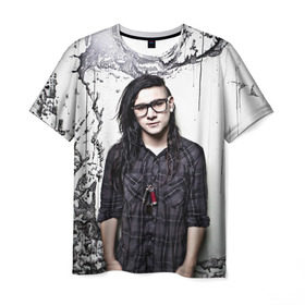 Мужская футболка 3D с принтом Скрилс в Курске, 100% полиэфир | прямой крой, круглый вырез горловины, длина до линии бедер | Тематика изображения на принте: skrillex | скрилекс