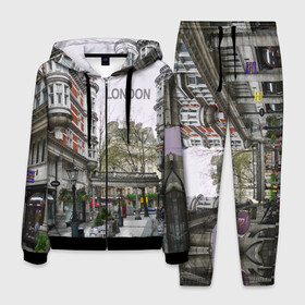 Мужской костюм 3D с принтом Улицы Лондона в Курске, 100% полиэстер | Манжеты и пояс оформлены тканевой резинкой, двухслойный капюшон со шнурком для регулировки, карманы спереди | Тематика изображения на принте: boulevard | city | england | london | street | united kingdom | англия | бульвар | великобритания | город | лондон | улица