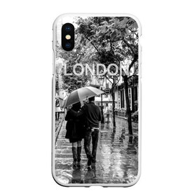 Чехол для iPhone XS Max матовый с принтом Улицы Лондона в Курске, Силикон | Область печати: задняя сторона чехла, без боковых панелей | англия | бульвар | великобритания | влюбленные | дождь | зонтик | лондон | улица
