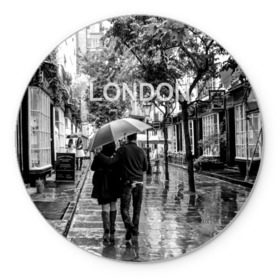 Коврик круглый с принтом Улицы Лондона в Курске, резина и полиэстер | круглая форма, изображение наносится на всю лицевую часть | англия | бульвар | великобритания | влюбленные | дождь | зонтик | лондон | улица