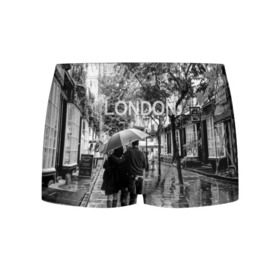 Мужские трусы 3D с принтом Улицы Лондона в Курске, 50% хлопок, 50% полиэстер | классическая посадка, на поясе мягкая тканевая резинка | англия | бульвар | великобритания | влюбленные | дождь | зонтик | лондон | улица