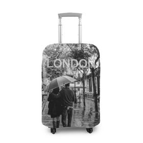 Чехол для чемодана 3D с принтом Улицы Лондона в Курске, 86% полиэфир, 14% спандекс | двустороннее нанесение принта, прорези для ручек и колес | англия | бульвар | великобритания | влюбленные | дождь | зонтик | лондон | улица