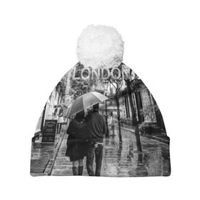 Шапка 3D c помпоном с принтом Улицы Лондона в Курске, 100% полиэстер | универсальный размер, печать по всей поверхности изделия | англия | бульвар | великобритания | влюбленные | дождь | зонтик | лондон | улица