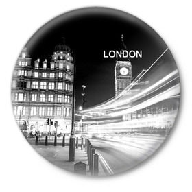 Значок с принтом Улицы Лондона в Курске,  металл | круглая форма, металлическая застежка в виде булавки | Тематика изображения на принте: england | lights | london | night | street | united kingdom | англия | великобритания | лондон | ночь | огни | улица
