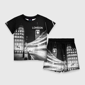 Детский костюм с шортами 3D с принтом Улицы Лондона в Курске,  |  | england | lights | london | night | street | united kingdom | англия | великобритания | лондон | ночь | огни | улица