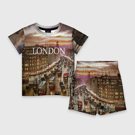 Детский костюм с шортами 3D с принтом Улицы Лондона в Курске,  |  | city | england | london | united kingdom | англия | великобритания | город | лондон | ночь | огни | улица