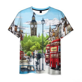 Мужская футболка 3D с принтом Улицы Лондона в Курске, 100% полиэфир | прямой крой, круглый вырез горловины, длина до линии бедер | city | england | london | united kingdom | англия | великобритания | город | лондон
