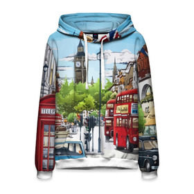 Мужская толстовка 3D с принтом Улицы Лондона в Курске, 100% полиэстер | двухслойный капюшон со шнурком для регулировки, мягкие манжеты на рукавах и по низу толстовки, спереди карман-кенгуру с мягким внутренним слоем. | city | england | london | united kingdom | англия | великобритания | город | лондон