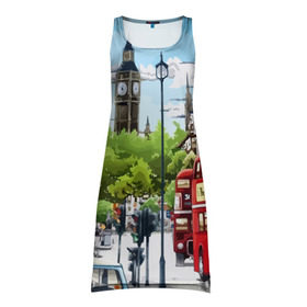 Платье-майка 3D с принтом Улицы Лондона в Курске, 100% полиэстер | полуприлегающий силуэт, широкие бретели, круглый вырез горловины, удлиненный подол сзади. | city | england | london | united kingdom | англия | великобритания | город | лондон