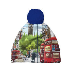Шапка 3D c помпоном с принтом Улицы Лондона в Курске, 100% полиэстер | универсальный размер, печать по всей поверхности изделия | city | england | london | united kingdom | англия | великобритания | город | лондон