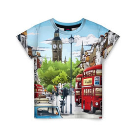 Детская футболка 3D с принтом Улицы Лондона в Курске, 100% гипоаллергенный полиэфир | прямой крой, круглый вырез горловины, длина до линии бедер, чуть спущенное плечо, ткань немного тянется | city | england | london | united kingdom | англия | великобритания | город | лондон