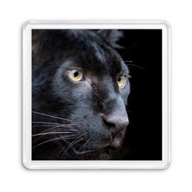 Магнит 55*55 с принтом Черная пантера в Курске, Пластик | Размер: 65*65 мм; Размер печати: 55*55 мм | Тематика изображения на принте: животные | кис | киска | кот | котенок | котик | кошечка | кошка | пантера | рысь | тигр | хищник