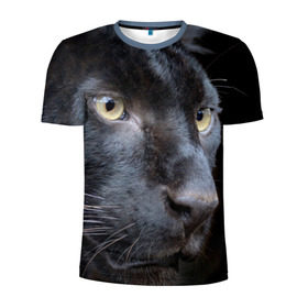 Мужская футболка 3D спортивная с принтом Черная пантера в Курске, 100% полиэстер с улучшенными характеристиками | приталенный силуэт, круглая горловина, широкие плечи, сужается к линии бедра | Тематика изображения на принте: животные | кис | киска | кот | котенок | котик | кошечка | кошка | пантера | рысь | тигр | хищник