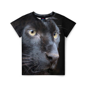 Детская футболка 3D с принтом Черная пантера в Курске, 100% гипоаллергенный полиэфир | прямой крой, круглый вырез горловины, длина до линии бедер, чуть спущенное плечо, ткань немного тянется | Тематика изображения на принте: животные | кис | киска | кот | котенок | котик | кошечка | кошка | пантера | рысь | тигр | хищник