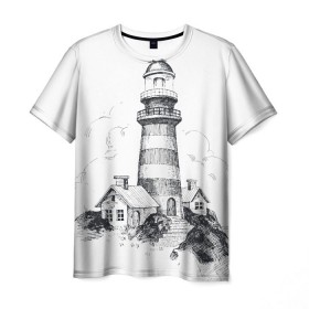Мужская футболка 3D с принтом Маяк в Курске, 100% полиэфир | прямой крой, круглый вырез горловины, длина до линии бедер | вмф | карандаш | маяк | море | моряк | речник | флот