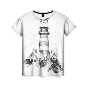 Женская футболка 3D с принтом Маяк в Курске, 100% полиэфир ( синтетическое хлопкоподобное полотно) | прямой крой, круглый вырез горловины, длина до линии бедер | вмф | карандаш | маяк | море | моряк | речник | флот